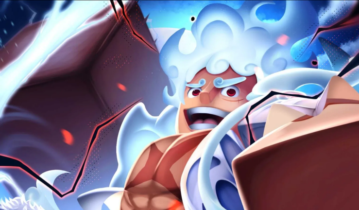 Official Sailor Piece Luffy Update artwork showing Luffy with white hair and cloud effects